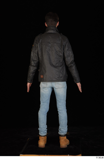  Jamie black leather jacket blue jeans brown workers dressed standing t shirt whole body 0005.jpg